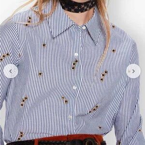Scotch & Soda Navy Striped Shirt with Gold and Black Star Embellishments